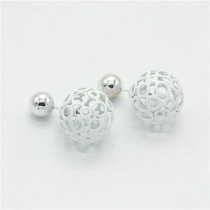 Hollow White Stud Double Sided Earrings Front Back